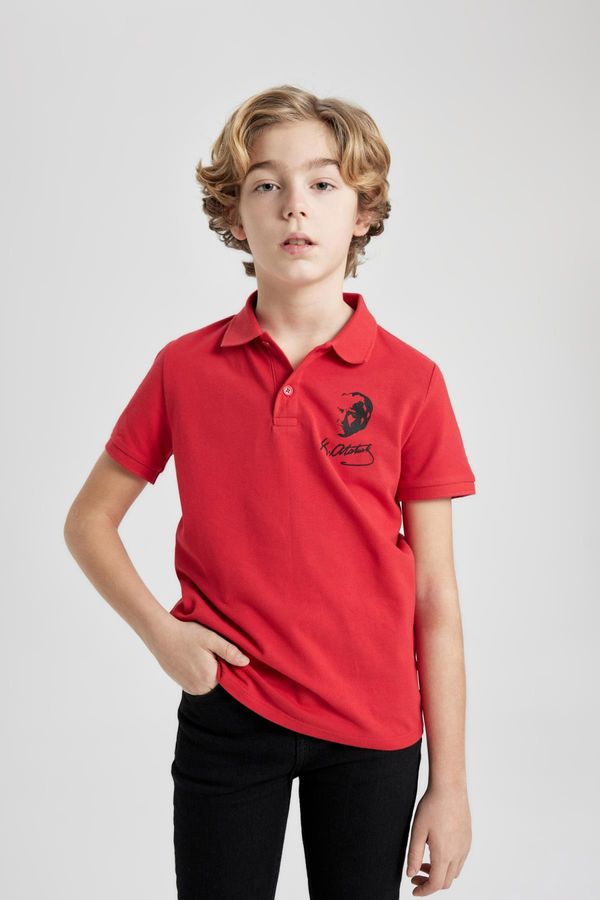 DEFACTO DEFACTO Boy's Pique Short Sleeve Atatürk Printed Polo Red T-Shirt