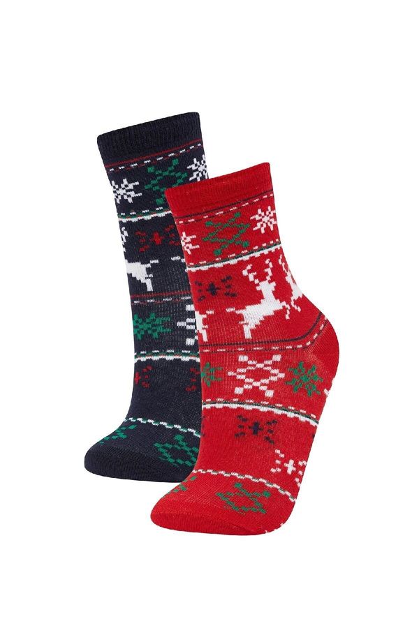 DEFACTO DEFACTO Boys' Christmas Themed 2-Piece Cotton Long Socks