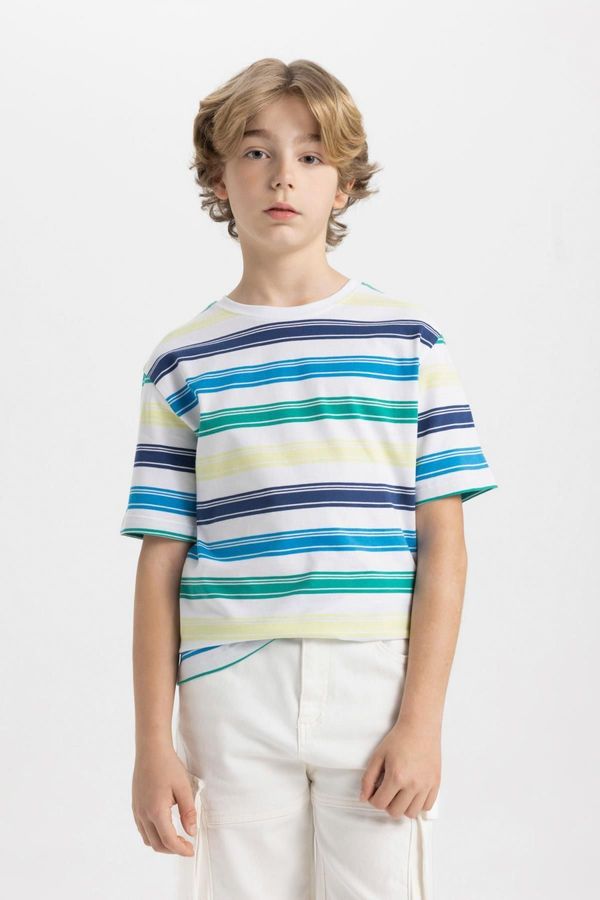 DEFACTO DEFACTO Boy's Crew Neck Striped Flared Cotton Short Sleeve T-Shirt