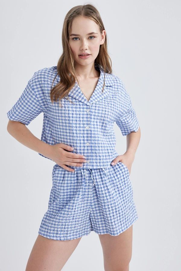 DEFACTO DEFACTO Cool Oversize Fit Pajama Collar Crinkle Short Sleeve Shirt