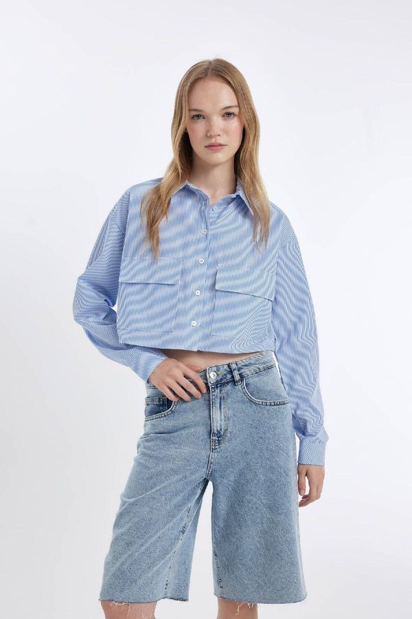 DEFACTO DEFACTO Cool Oversize Fit Striped Poplin Long Sleeve Shirt