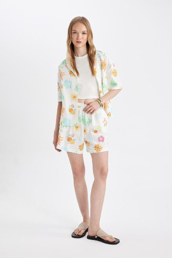 DEFACTO DEFACTO Cool Patterned Regular Waist Flam Cotton Shorts