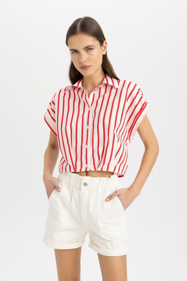 DEFACTO DEFACTO Crop Striped Short Sleeve Poplin Shirt