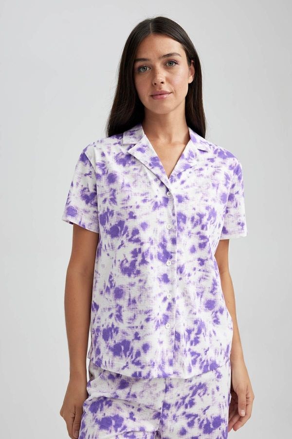 DEFACTO DEFACTO Fall In Love Regular Fit Batik Patterned Short Sleeve 100% Cotton Pajama Top