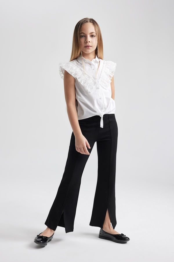 DEFACTO DEFACTO Girl's Black Spanish Slit Leg Trousers