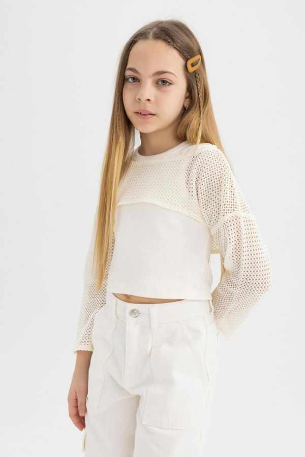 DEFACTO DEFACTO Girl's Relax Fit Crew Neck Ribbed Long Sleeve T-Shirt