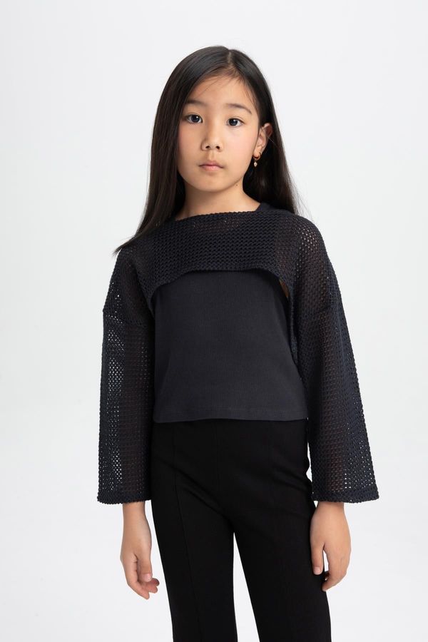 DEFACTO DEFACTO Girl's Relax Fit Crew Neck Ribbed Long Sleeve T-Shirt