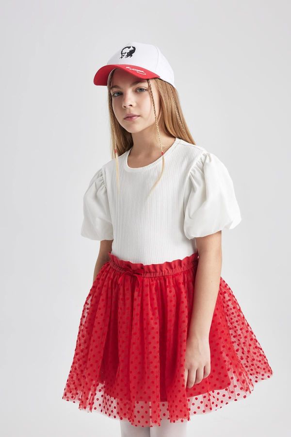 DEFACTO DEFACTO Girl's Slim Fit Crew Neck Ribbed Camisole Short Sleeve White T-Shirt