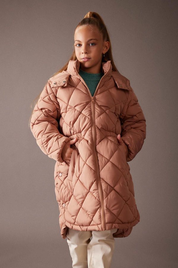 DEFACTO DEFACTO Girl's Water Repellent Hooded Quilted Long Coat