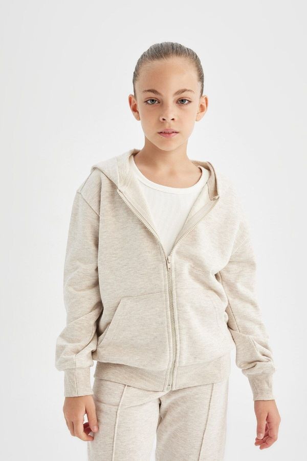 DEFACTO DEFACTO Girls Basic Hooded Zippered School Cardigan