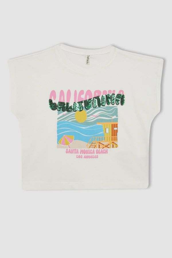 DEFACTO DEFACTO Girl's Boxy Fit Crew Neck Tropical Patterned Short Sleeve T-Shirt