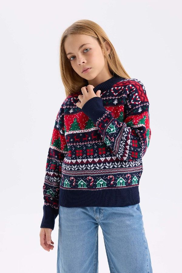 DEFACTO DEFACTO Girl's Crew Neck Christmas Themed Knitwear Sweater