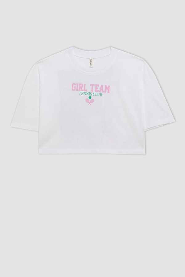 DEFACTO DEFACTO Girls Crew Neck Printed Short Sleeve Crop T-Shirt