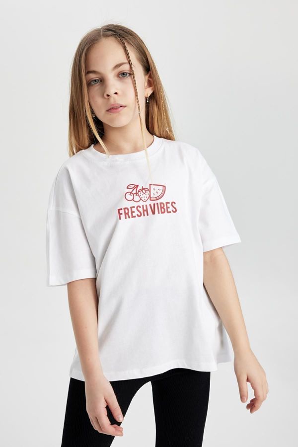 DEFACTO DEFACTO Girl's Oversize Fit Back Printed Short Sleeve T-Shirt C2223a824sm