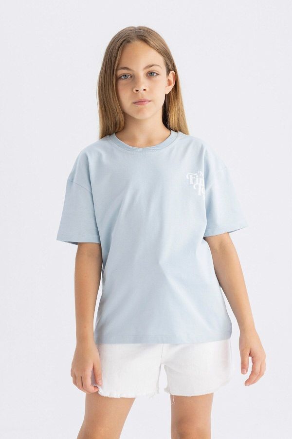 DEFACTO DEFACTO Girl's Relax Fit Crew Neck Printed Short Sleeve T-Shirt