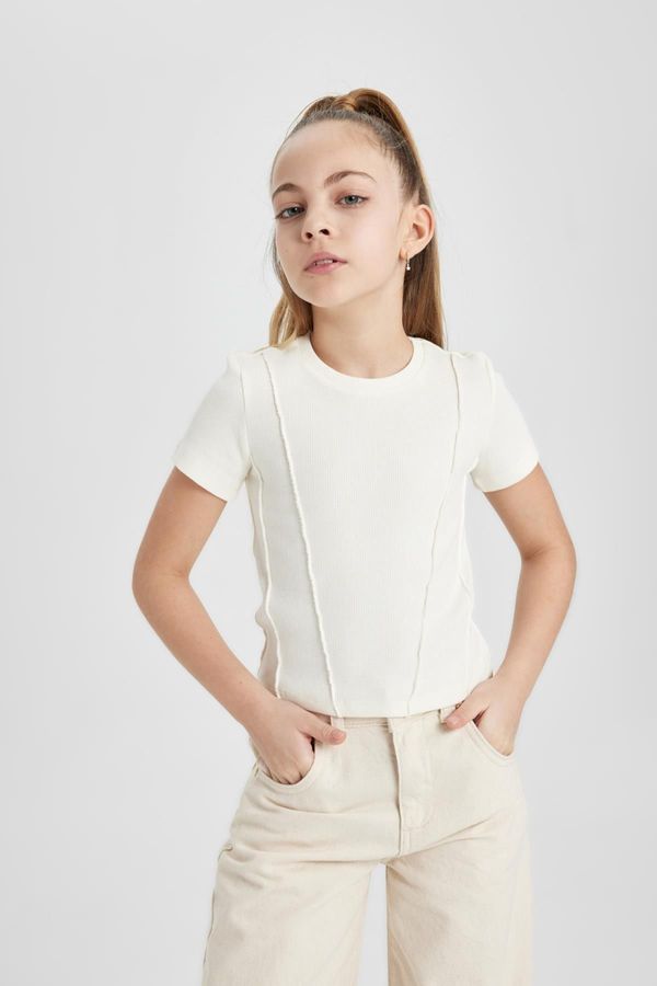 DEFACTO DEFACTO Girl's Slim Fit Ribbed Short Sleeve T-Shirt