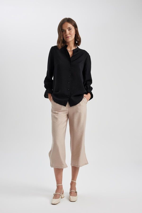 DEFACTO DEFACTO High Waist Wide Leg Linen Look Capri