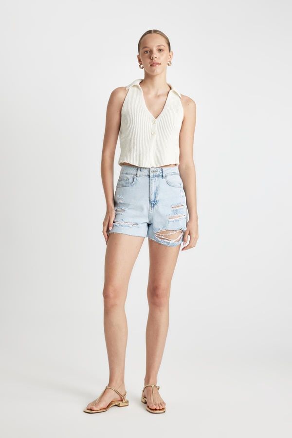 DEFACTO DEFACTO Mom Fit High Waist Cutaway Jean Shorts