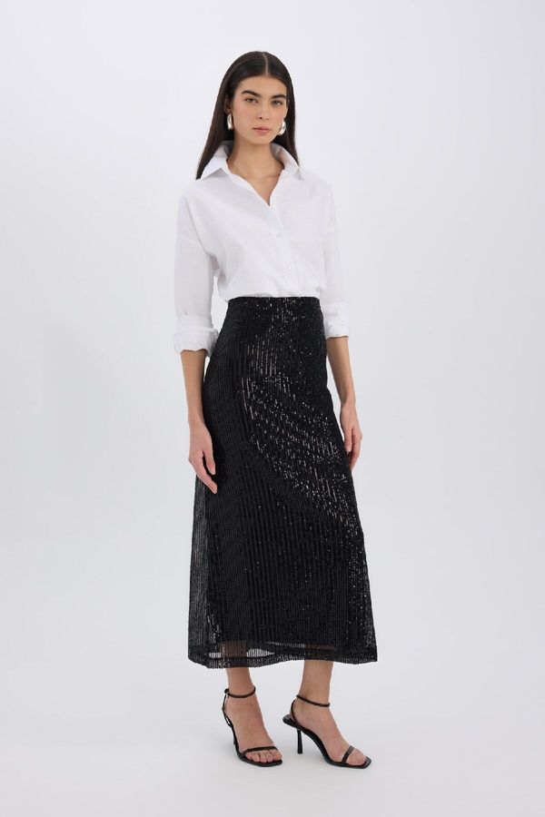 DEFACTO DEFACTO New Year's Themed A-Line Regular Waist Tulle Maxi Skirt