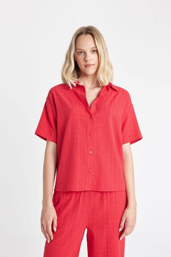 DEFACTO DEFACTO Oversize Fit Linen Look Short Sleeve Shirt