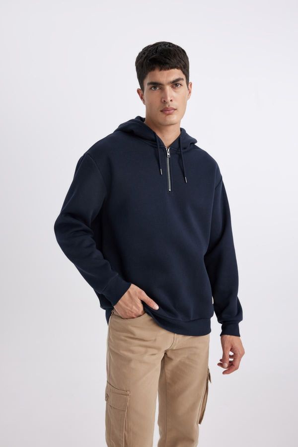 DEFACTO DEFACTO Oversize Wide Pattern Hooded Half Zip Sweatshirt