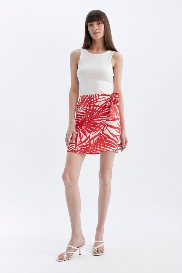 DEFACTO DEFACTO Patterned Normal Waist Linen Blend Mini Skirt