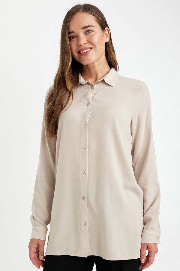 DEFACTO DEFACTO Regular Fit Basic Plain Buttoned Long Sleeve Shirt