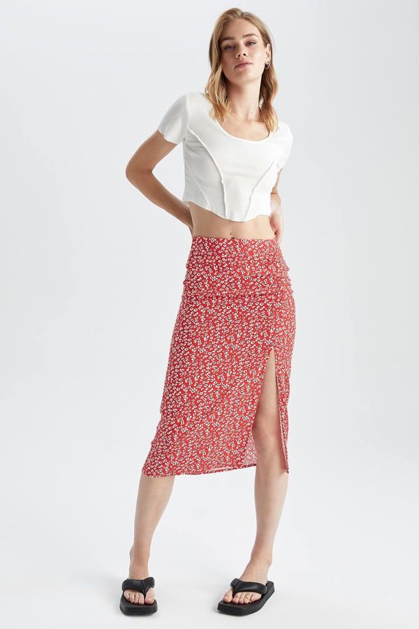 DEFACTO DEFACTO Regular Fit Floral Patterned Slit Midi Skirt