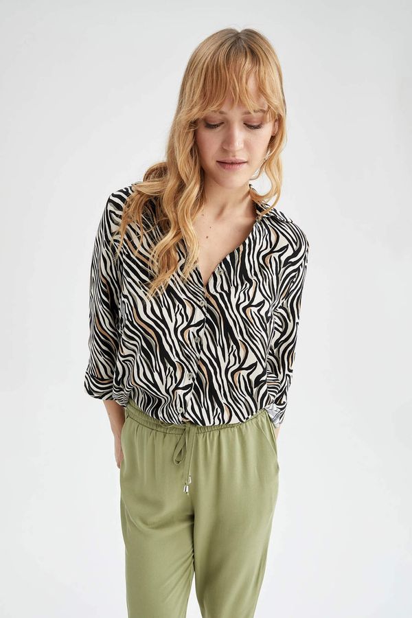 DEFACTO DEFACTO Regular Fit V Neck Long Sleeve Printed Shirt