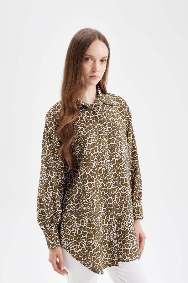 DEFACTO DEFACTO Relax Fit Leopard Print Long Sleeve Shirt Tunic