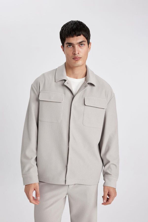 DEFACTO DEFACTO Relax Fit Shirt Collar Pleated Snap Pocket Shirt Jacket