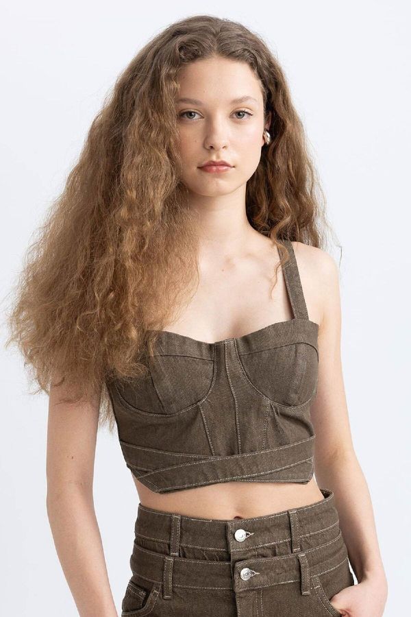 DEFACTO DEFACTO Thick Strap Crop Corset Jean Blouse