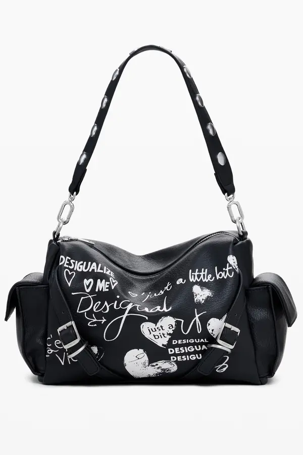 DESIGUAL Desigual crna torbica s printom