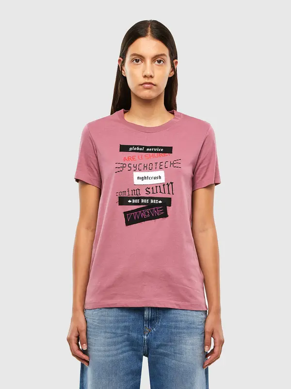 Diesel Diesel T-shirt - TSILYV20 pink with inscriptions