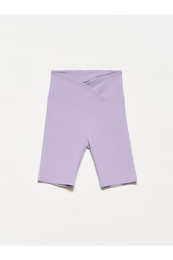 Dilvin Dilvin 7936 Belt Detailed Short Leggings-lilac