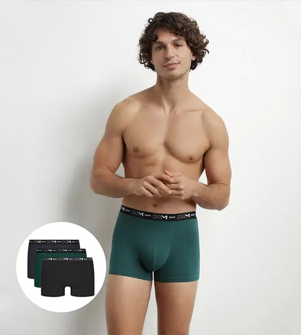 DIM DIM COTTON STRETCH BOXER 3x - Men's Boxer Shorts 3 pcs - dark green - blue - black
