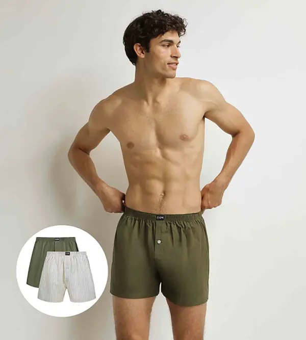 DIM DIM COTTON STRETCH LOOSE BOXER 2x - Men's loose boxer shorts 2 pcs - grey - green