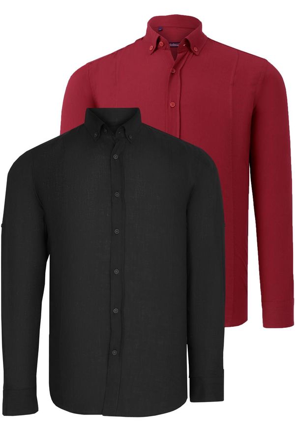dewberry DOUBLE SET G721 DEWBERRY MEN'S SHIRT-BLACK-BURGUNDY