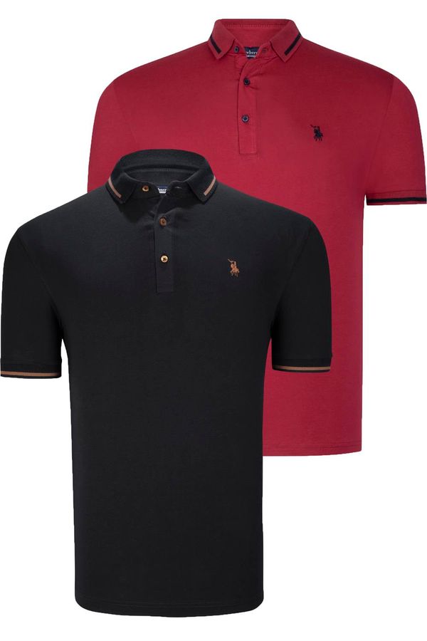 dewberry DOUBLE SET T8586 DEWBERRY MEN'S T-SHIRT-BLACK-BURGUNDY