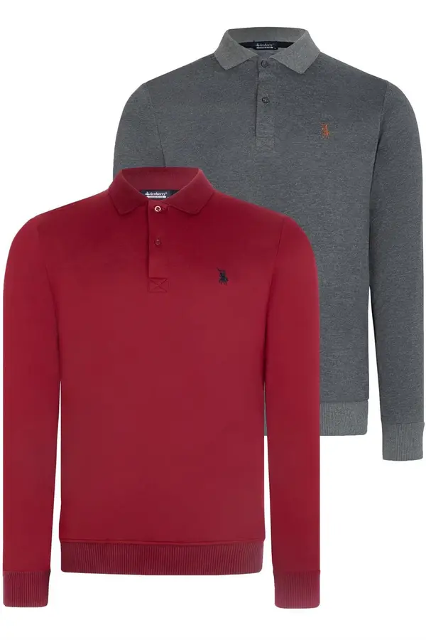 dewberry DOUBLE SET V4007 DEWBERRY MEN'S SWEATSHIRT-BURGUNDY-ANTHRACITE