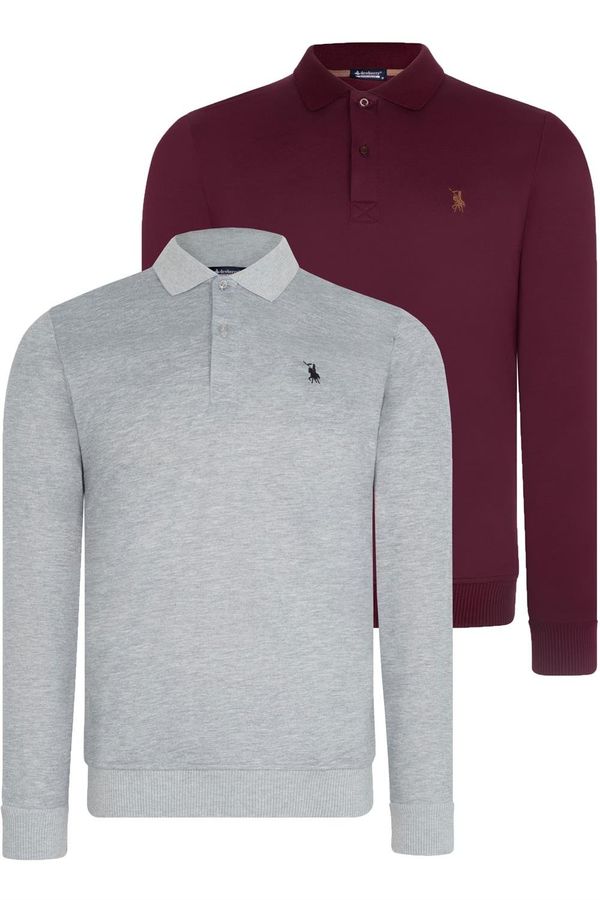 dewberry DOUBLE SET V4007 DEWBERRY MEN'S SWEATSHIRT-GREY-PURPLE