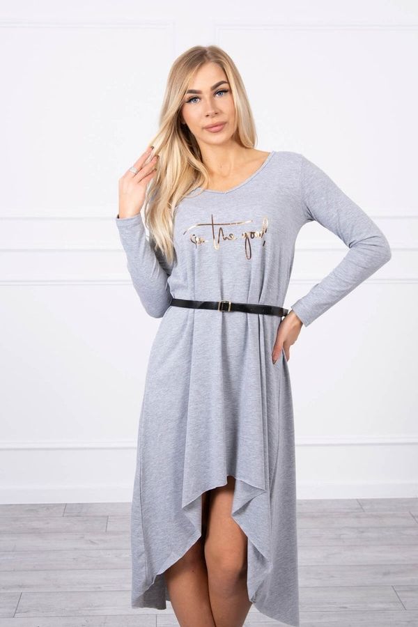 Kesi Dress with decorative belt and gray inscription