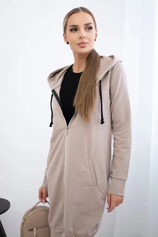Kesi Dress with hood and hood in dark beige color
