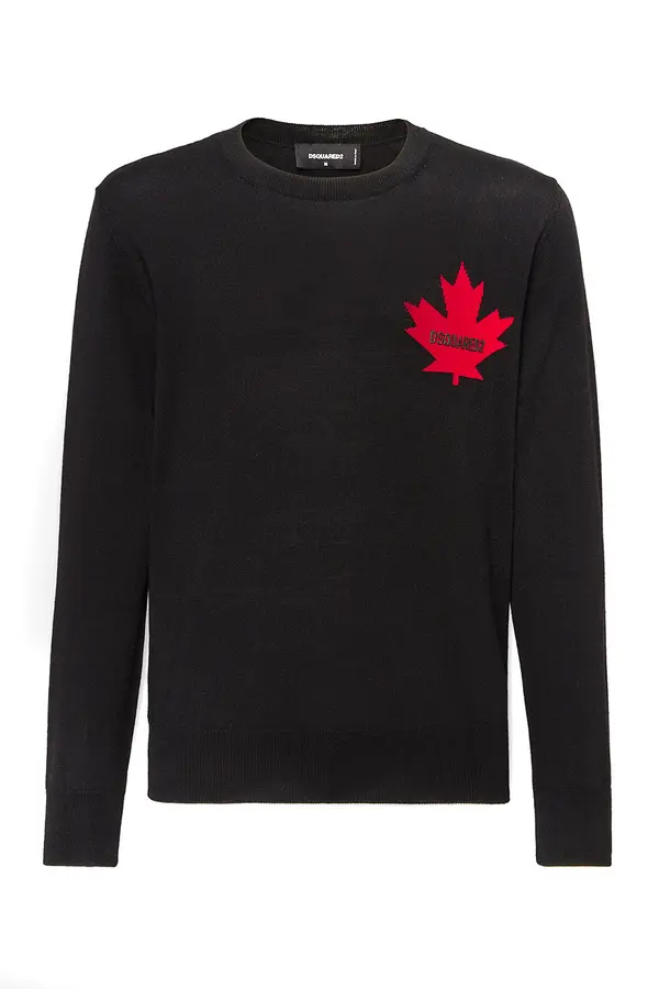 Dsquared2 Dsquared2 crni džemper s crvenim listom