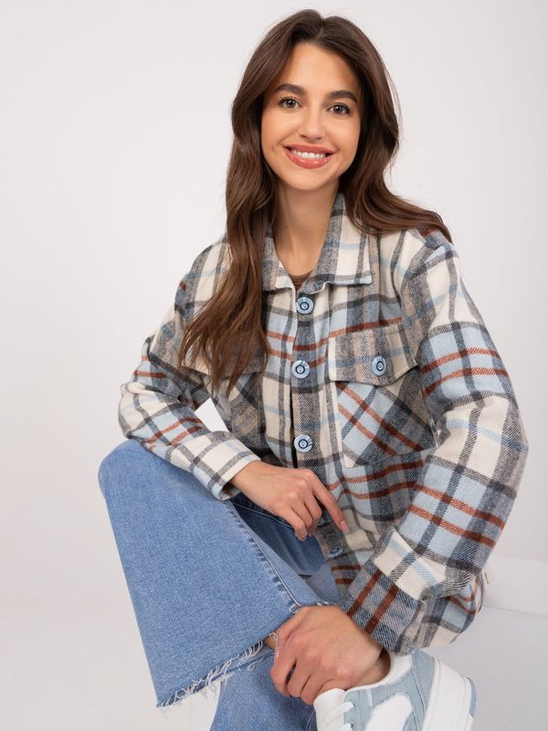 Fashionhunters Ecru light blue thick plaid shirt by Solomia
