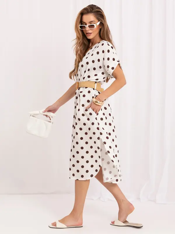 Italy Moda Ecru midi suknja s pletenim remenom