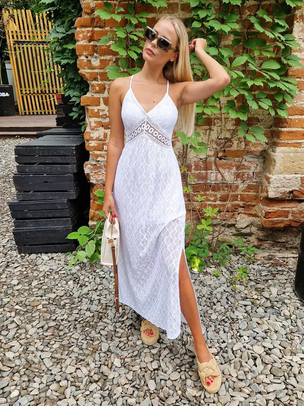Edoti Edoti Strapless richelieu and lace maxi dress