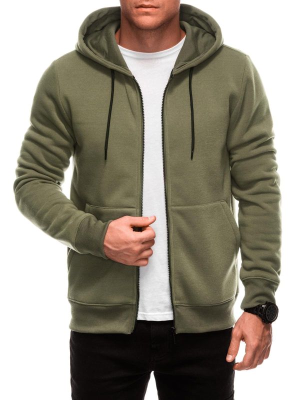 Edoti Edoti Unzipped men's BASIC hooded sweatshirt - dark olive green