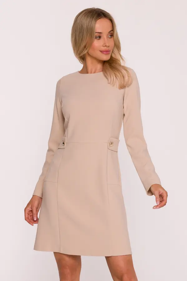 Stylove Elegantna bež mini haljina s dugim rukavima
