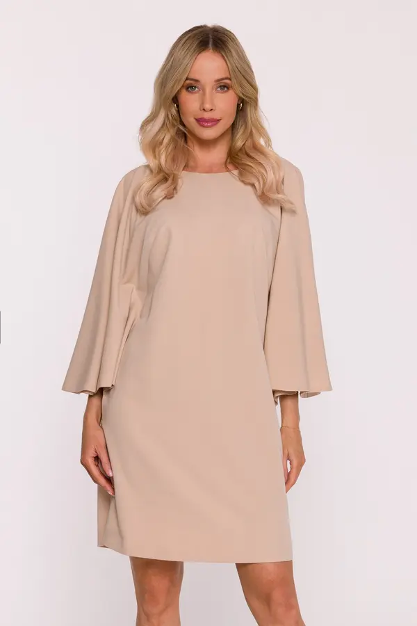 Stylove Elegantna bež ženska haljina s rukavima u obliku šišmiša